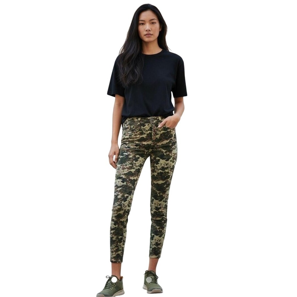 Anthropologie Pilcro High Rise Skinny Corduroy Camo Pants 27 Tall Green Brown